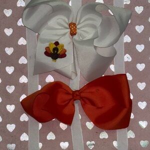 White and Orange Hair Bows with Turkey Embroidery